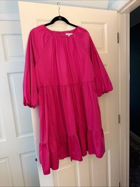 Women’s Bubblegum Pink Tiered Dress with Puff Sleeves - Unbranded